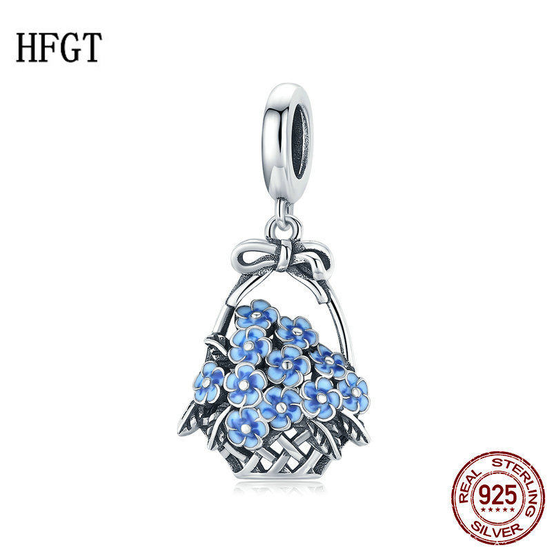 HFGT新款滴油花篮饰品吊坠 浪漫花儿清新少女银珠子配件时尚个性