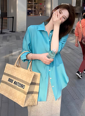 2025年开春新款上衣蓝色衬衫女高级感轻奢减龄洋气外穿衬衣小清新