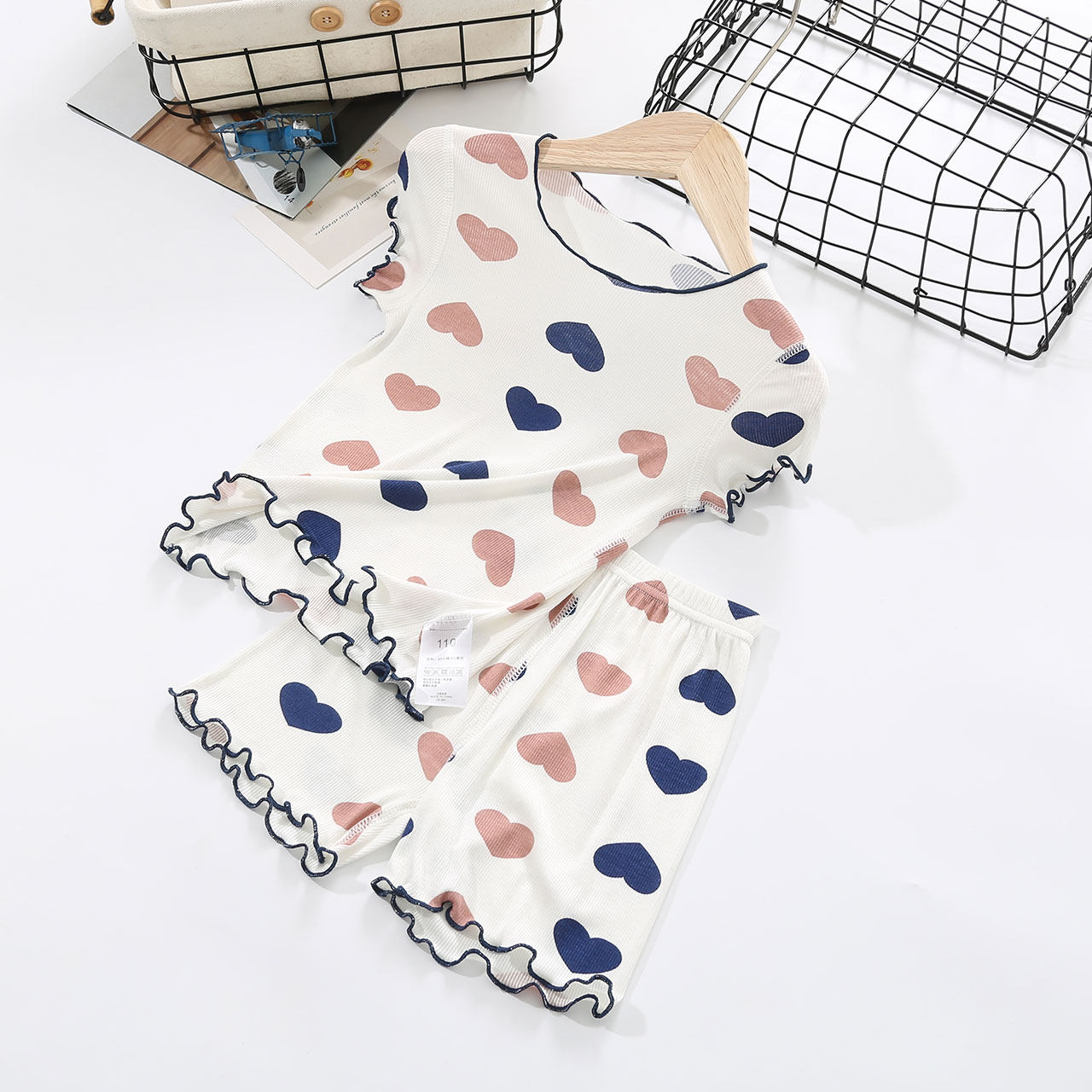 GIRLS HOME AIR CONDITIONED CLOTHES MODAL THIN SUMMER ICE SILK SHORT SLEEVE CHILDRENS PAJAMAS SET SHORTS TWO-PIECE SET