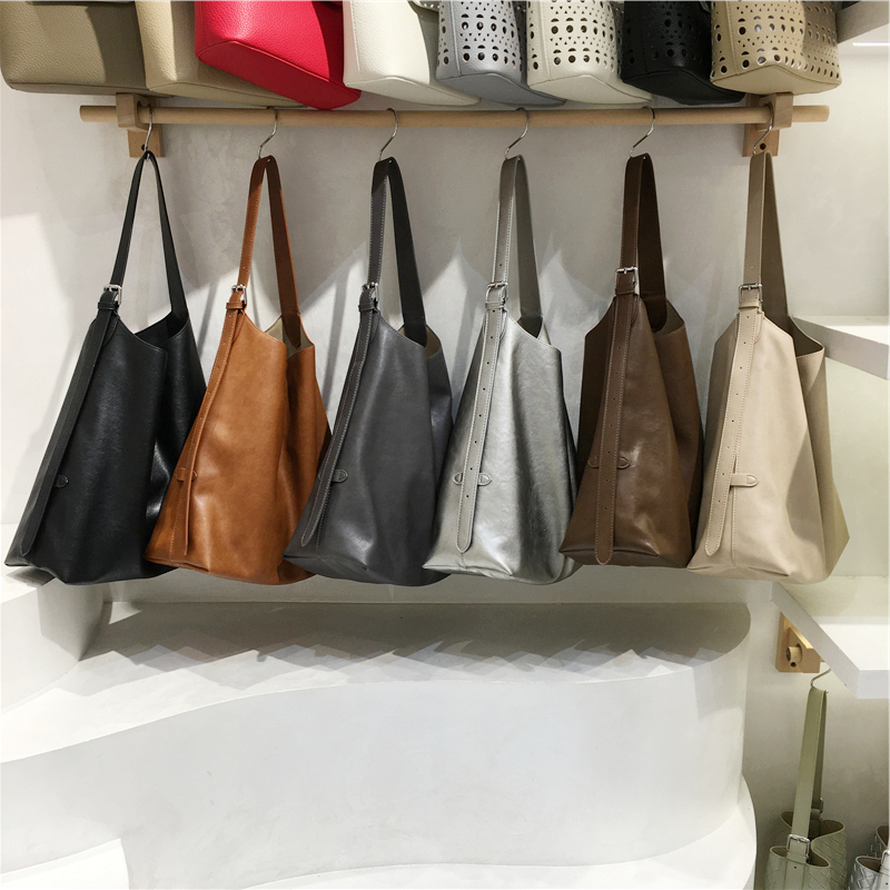 小脏柜 高级感韩版简约休闲大容量通勤单肩斜挎子母托特包软皮包