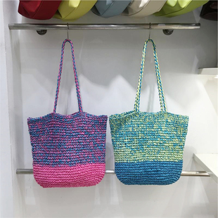 小脏柜 夏季法式撞色手工编织草编包2025新款度假沙滩单肩托特包