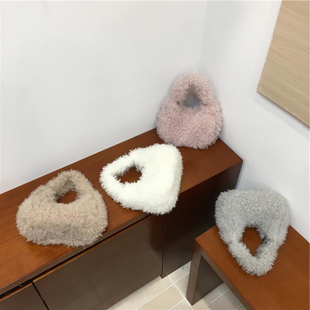 小脏柜 韩国东大门秋冬一体式毛茸茸可爱手提小包链条斜挎毛毛包