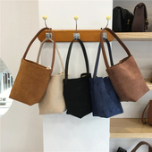 小脏柜 秋冬麂皮绒面水桶包小众简约韩系复古百搭手提单肩女包包