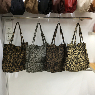 小脏柜 新款学院风慵懒豹纹帆布包大容量秋冬上班通勤单肩托特包