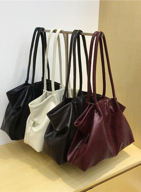 小脏柜 高级感红色大容量托特包简约褶皱手提女单肩腋下通勤包包