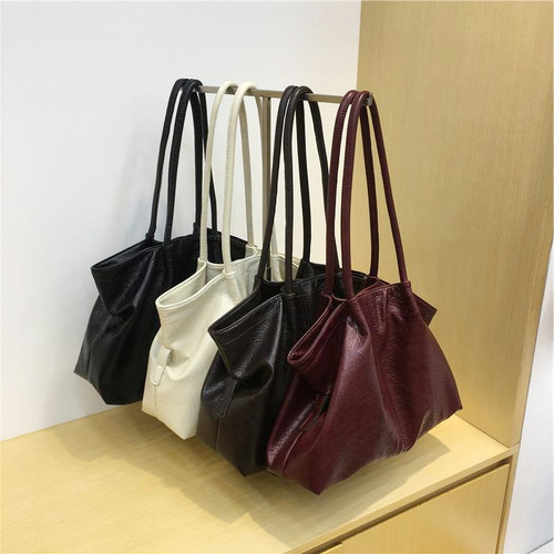 小脏柜 高级感红色大容量托特包简约褶皱手提女单肩腋下通勤包包