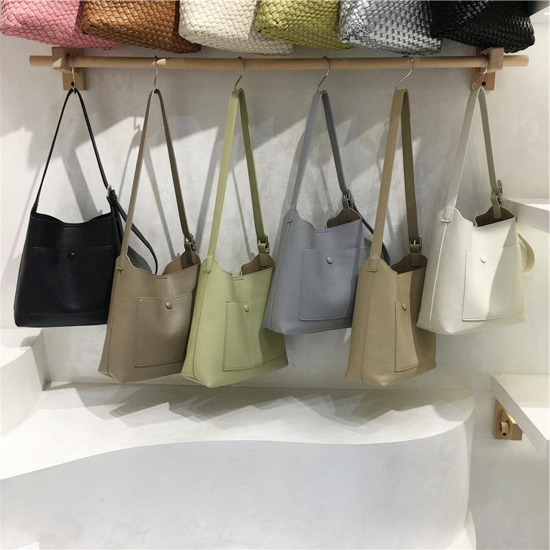 小脏柜 高级感极软皮简风日常通勤百搭子母托特包单肩斜挎水桶包