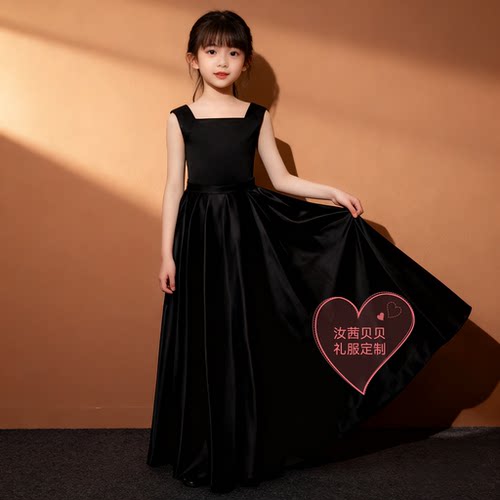 黑色演出服夏男女缎面儿童礼服