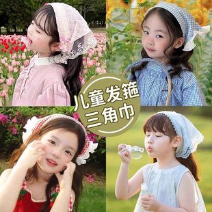 法式田园风蕾丝头巾发箍女春夏海边发饰包头巾一体式三角巾头饰