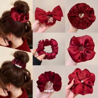 红色缎面丸子头大肠发圈2026新款