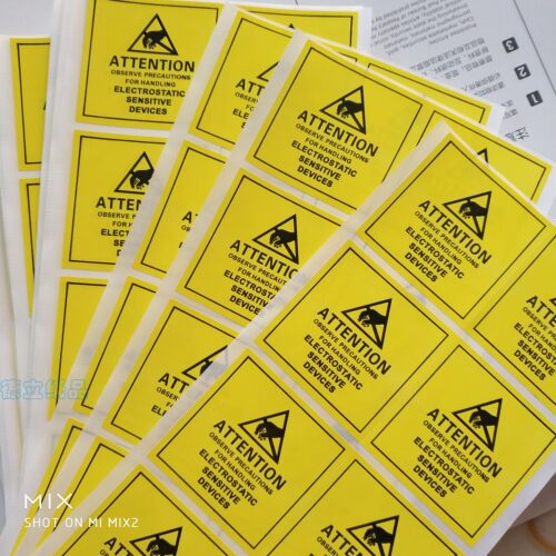 厂家热卖50MM黄色英文警告标签贴ESD防静电不干胶贴纸可设计定制