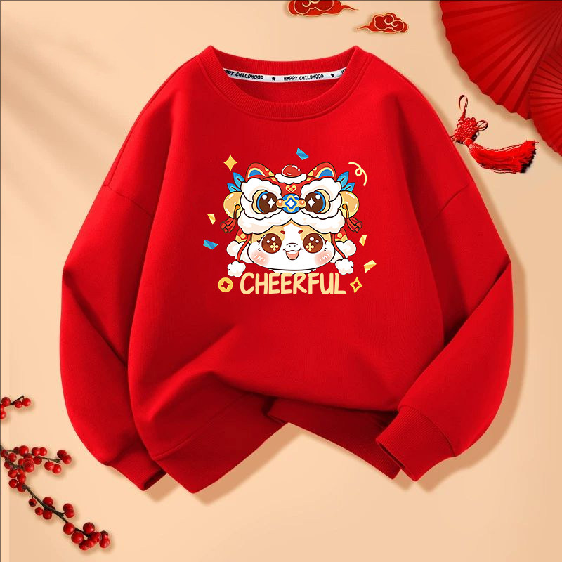儿童卫衣红色2026新款男女童马年新年衣服过年亲子拜年服大童冬季