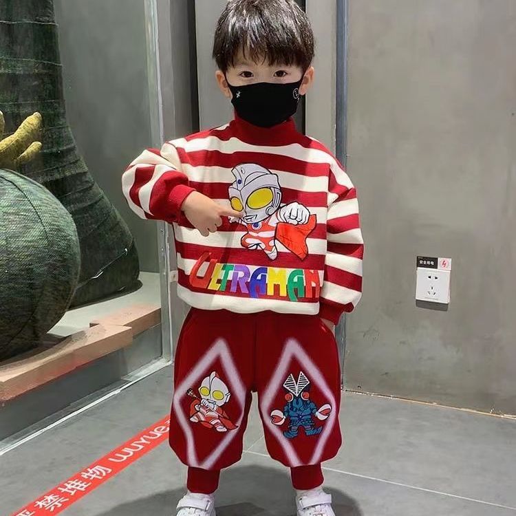 奥特曼衣服男童秋冬季套装儿童加厚卫衣2024男童年服加绒宝宝新款