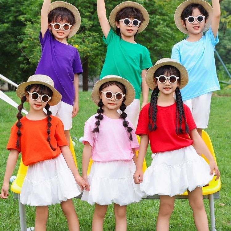 六一儿童演出服糖果色T恤孩子的天空小学生青春活力幼儿园舞蹈服