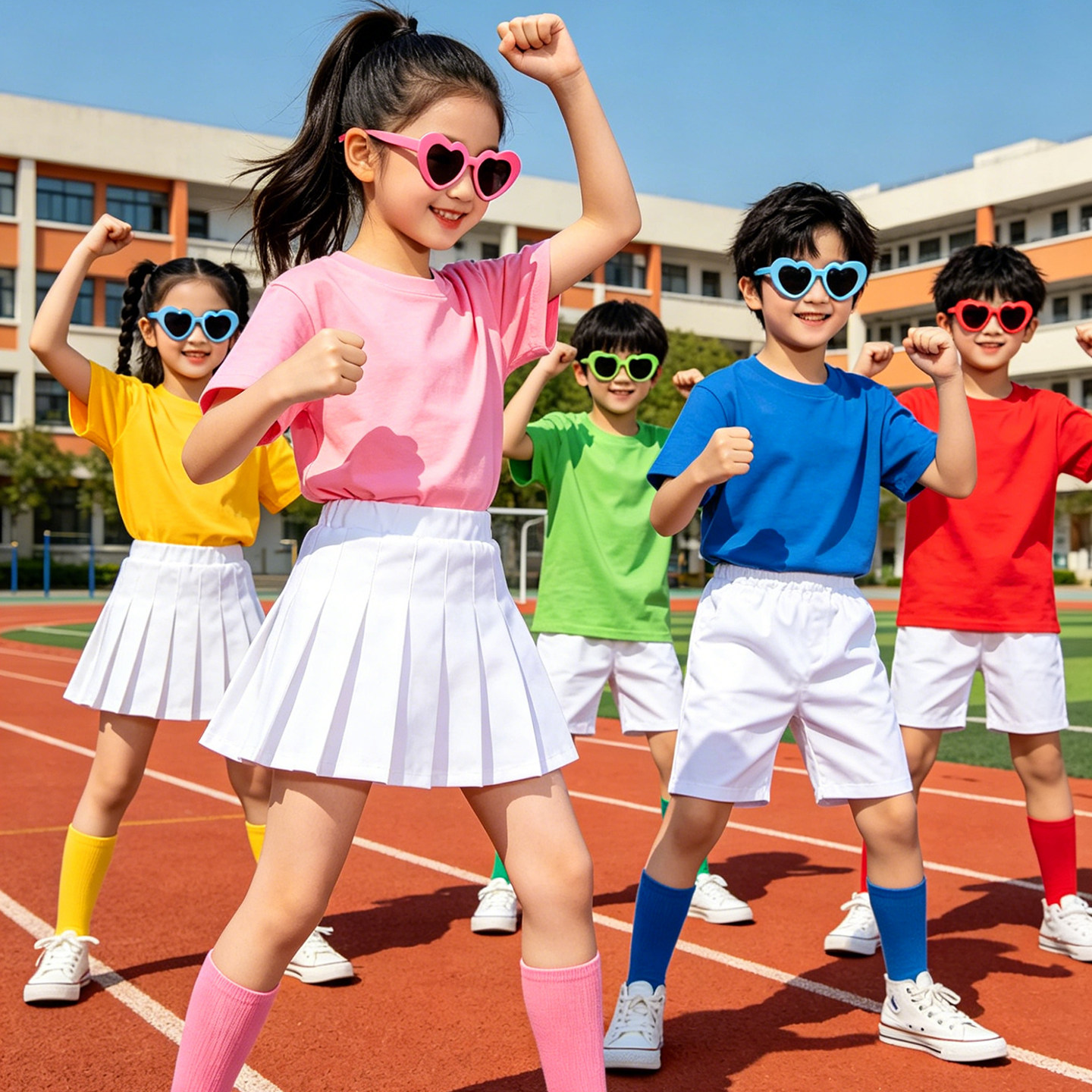 毕业班服儿童糖果彩色t恤运动会幼儿园小学生表演出服装亲子套装