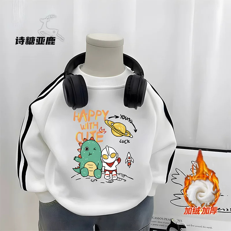 中小童三条杠卫衣蜡笔小新高质量棉款男女童加绒加厚上衣服恐龙
