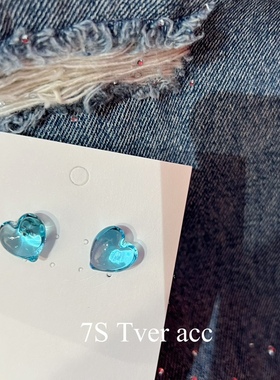 -韩国进口琉璃蓝色爱心耳钉女小众设计耳饰轻奢高级感春夏