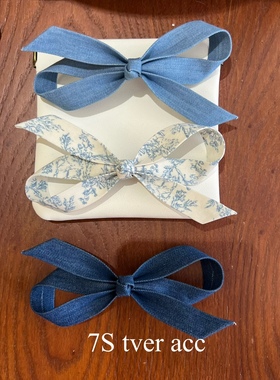 tver Acc韩国进口印花蝴蝶结牛仔发夹 发饰女蓝色氛围感ins