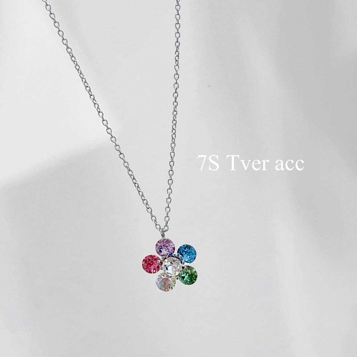 Tveracc 韩国进口施家彩色花朵吊坠项链女小众设计感锁骨链毛衣链