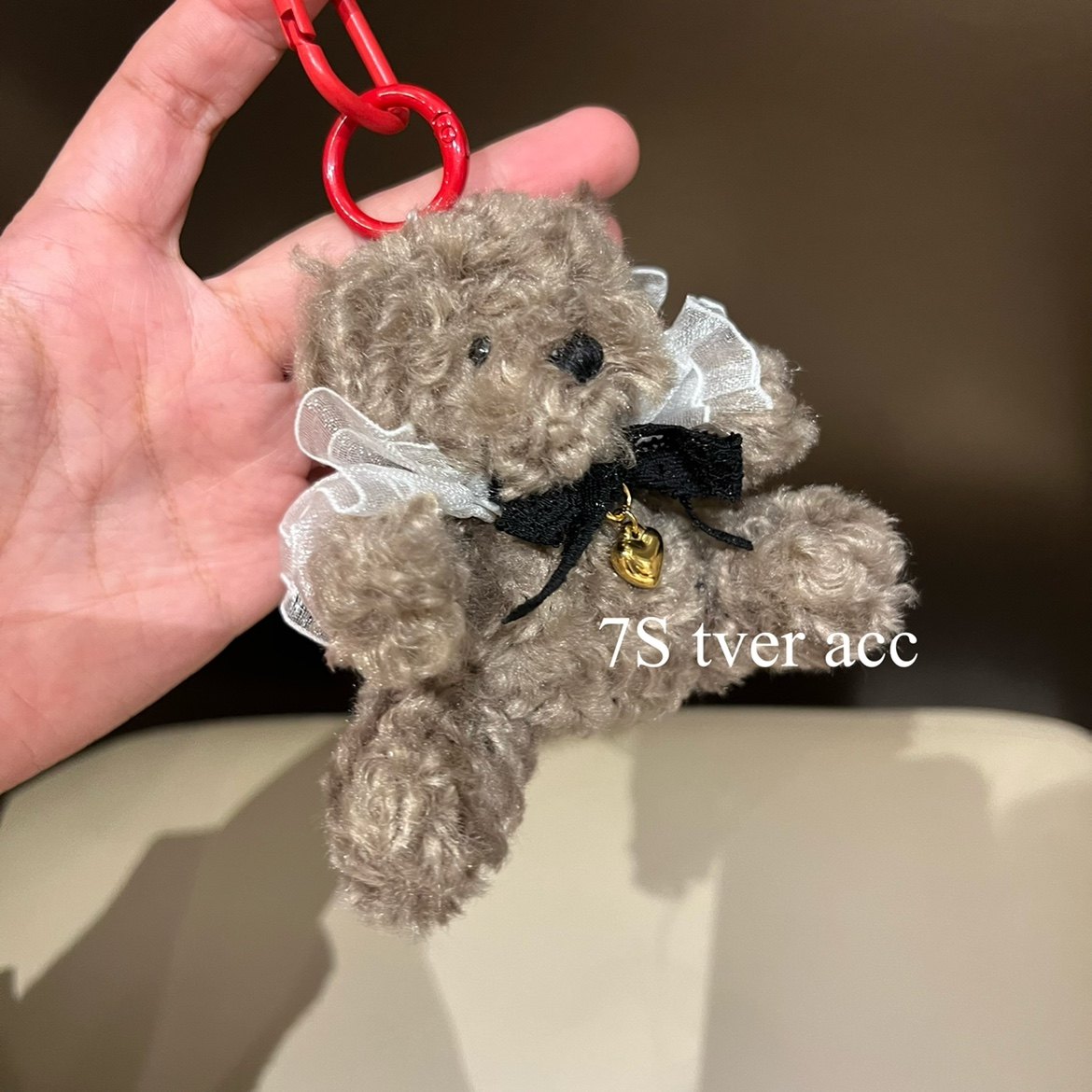 Tver acc韩国进口爱心毛绒小熊挂件包包挂饰钥匙扣挂链