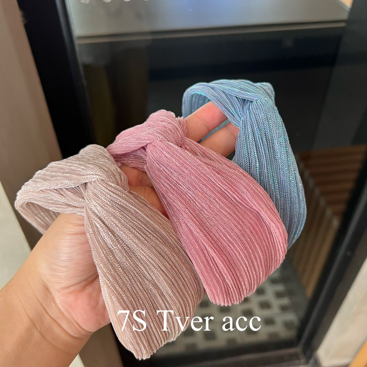现货Tveracc韩国进口春夏褶皱纱纯色宽边扭顶发箍蕾丝简约发饰