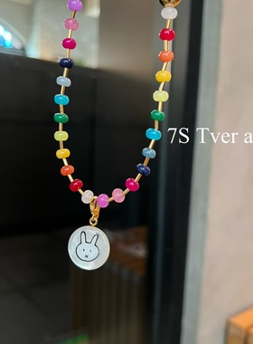 Tveracc 韩代兔兔彩色串珠笑脸项链女气质百搭时尚锁骨链