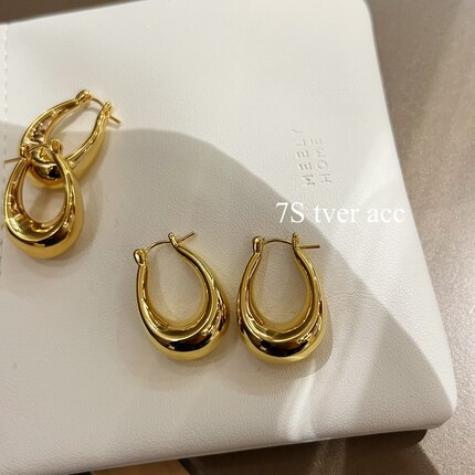 Tveracc韩国进口U型镀金耳环冷淡风小众设计几何耳扣耳饰 耳钉