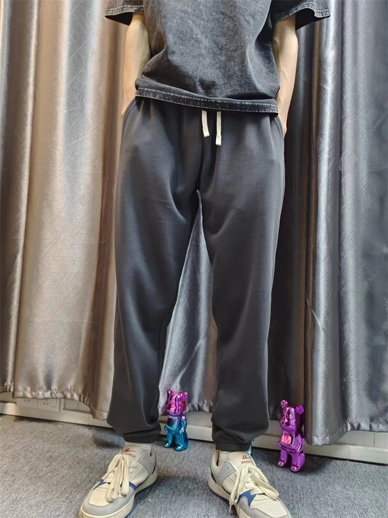 美式复古纯色休闲运动裤男女夏季薄款宽松百搭束脚中腰全棉长裤