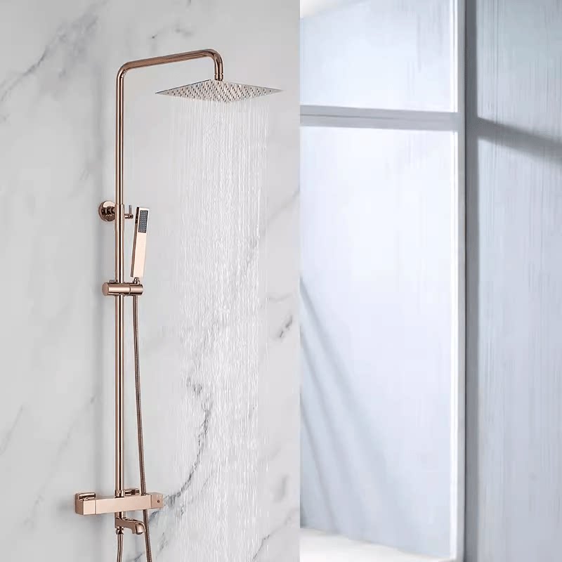 意大利捷仕全铜智能恒温淋浴花洒套装浴室淋浴器喷头玫瑰金冲凉房
