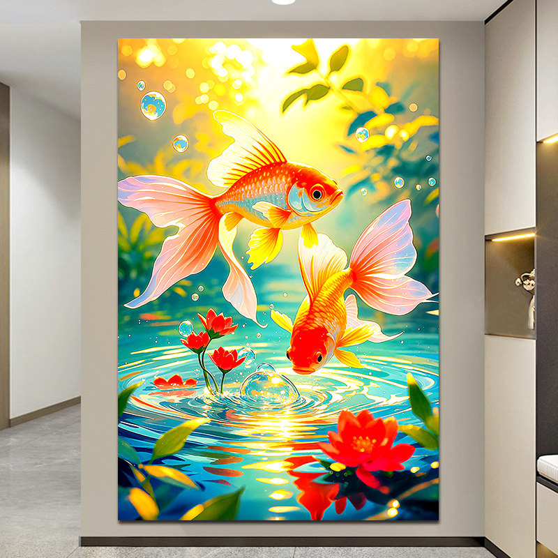 好运莲莲如鱼得水墙贴纸招财视觉年画玄关卧室出租屋墙壁自粘贴画,家居饰品,现代装饰画,淘宝优惠券,粉丝福利购,淘宝优惠卷