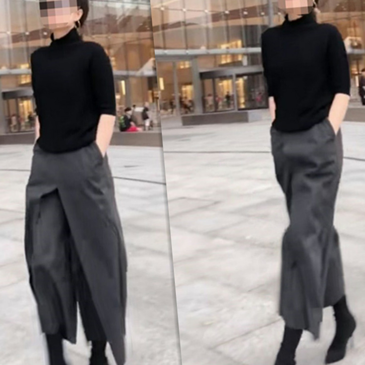 灰色阔腿裤女秋冬2020高腰九分裤垂感直筒宽松裤子时髦女裤休闲裤