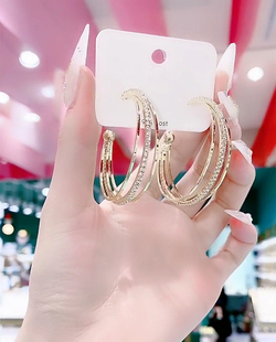 银针夸张耳环女三生三世镶钻耳圈2023新款圈圈个性气质百搭显脸廋