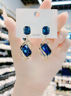 高级感名媛轻奢气质蓝色水晶耳环s925纯银针高端大牌时尚奢华耳饰