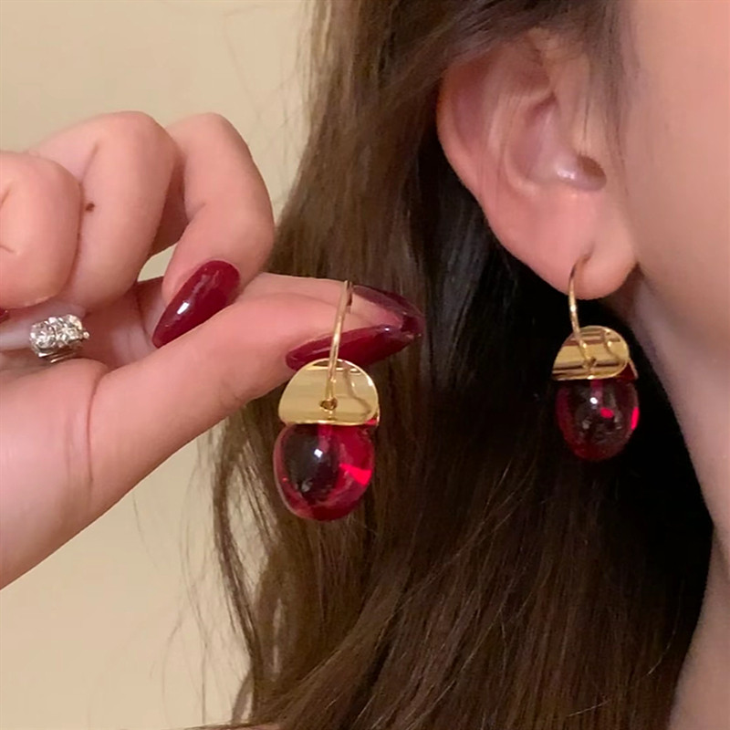 复古气质红色玻璃珠珠樱桃亮片耳环女简约甜美时尚独特设计显白,饰品/流行首饰/时尚饰品新,耳环,淘宝优惠券,粉丝福利购,淘宝优惠卷