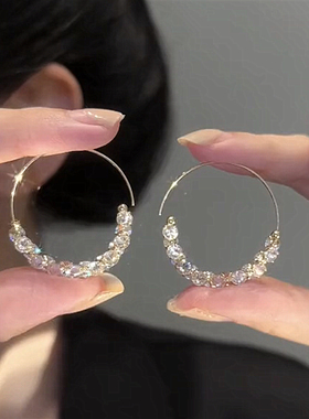韩国饰品网红耳饰小众设计ins风耳钉2023新款气质圆圈镶钻耳环