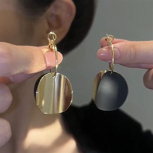 新款潮耳环S925银针长款圆片夸张