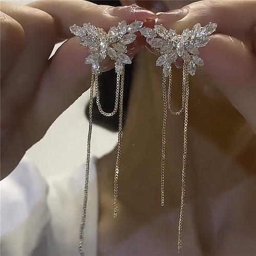 锆石流苏耳环高级感独特蝴蝶耳坠