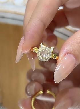 旋转招贝才猫戒指轻奢小众设计感开口食指灵动日常通勤戒指女时尚