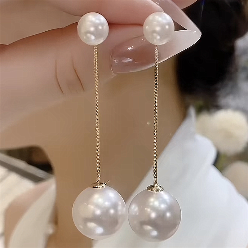925银针不对称长款珍珠流苏耳环法式经典气质轻奢优雅时尚耳饰女