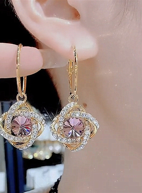 2023新款潮高级感耳饰紫色水晶花朵满钻耳环女气质925银针耳坠
