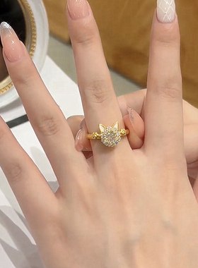 招财猫时尚可旋转个性开口戒指