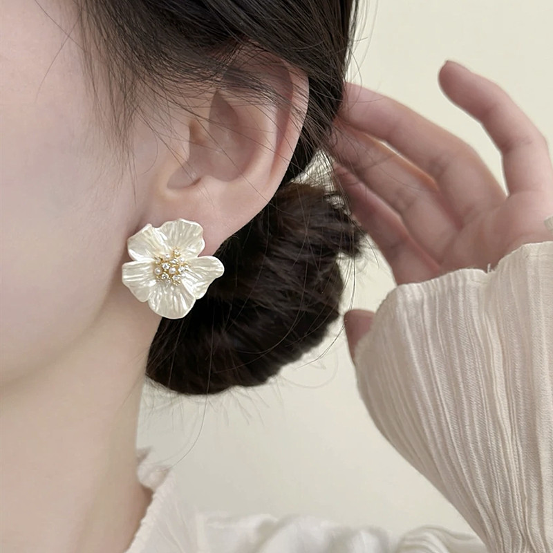 韩系独特气质花朵珍珠耳环女耳饰