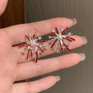 s925银针闪钻烟花耳环轻奢小众复古耳钉新款独特个性高级耳饰新款