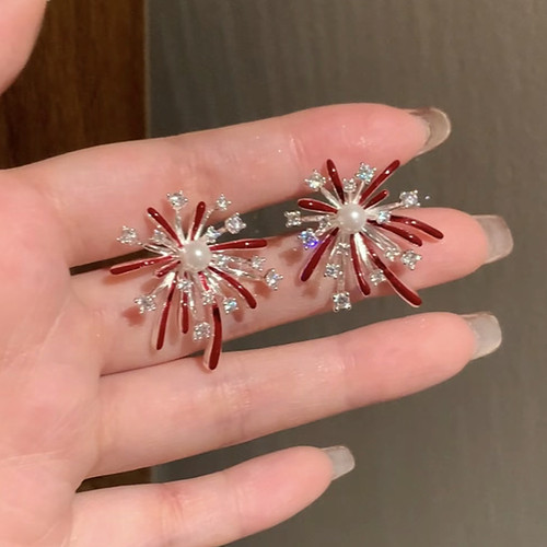 银针闪钻烟花耳环轻奢小众耳钉女