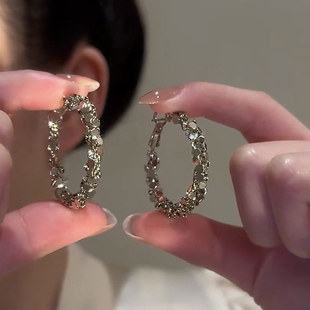 碎银子圆圈圈S925银针耳环女小众轻奢高级感耳钉独特耳圈新款耳饰