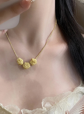 新款潮三生三世网纱玫瑰花短项链