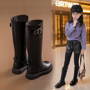 女童长靴子高筒马丁靴秋冬款儿童英伦风骑士单靴软底宝宝公主皮靴