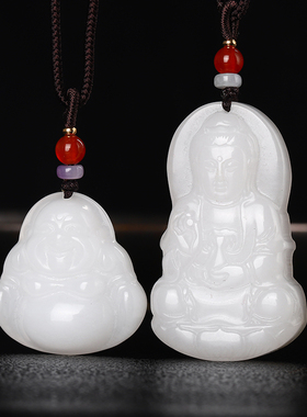 弥勒佛吊坠男女士款笑佛金丝情侣玉佩保平安护身玉石项链白玉观音