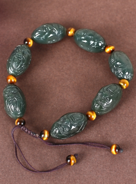 天然和田青玉关公武财神手链证书