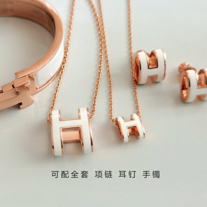H字母项链女925纯银镀18K金2023新款珐琅mini吊坠轻奢小众锁骨链